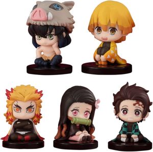 Kit 5 Miniaturas Estátuas Anime Action Figure Tanjiro, Nezuko, Inosuke e Rengoku