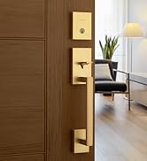 Maçaneta de entrada de fechadura Kwikset latão acetinado dourado 
