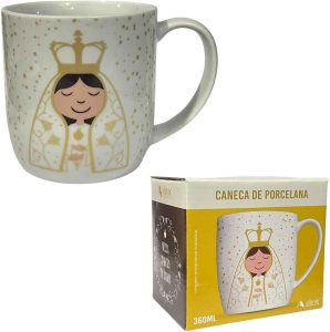 Caneca Religiosa Em Porcelana 360mL Coleção Santinhos - Vários Modelos Para Escolher (Nossa Senhora De Fátima)