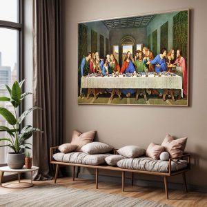 Quadro com Moldura Sala Quarto 40x60 Santa Ceia Religioso Decorativo Horizontal Grande Hall