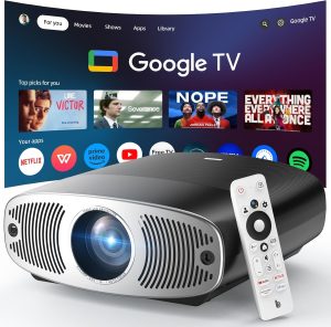 Bettdow Projetor 4k 3D 25000 Lumens Full Hd 1080p Compatível Com Android 9.0(AOSP)+Google TV, Suporte ao escritório WPS, Netflix oficialmente licenciado, Retroprojetor Portatil 850 ANSI WiFi 6 BT 5.0