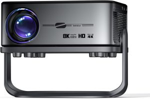 Projetor 4K 1080P Full HD Wifi 6 Bluetooth 5.0 Android 9 Suporte 16000 Lumens Auto Correccao Trapezoide, Portatil Projector com Base Suporte Premium Mini Retroprojetor