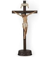 BC Crucifixo católico cruz em pé, mesa de Jesus Cristo, decoração de casa, presente religioso, escultura em madeira...