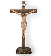 BC Crucifixo católico cruz em pé, decoração de casa de mesa de Jesus Cristo, presente religioso, escultura em madeira...