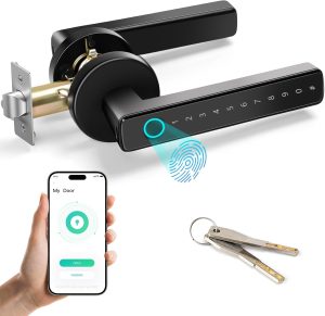 Fechadura Digital Biométrica, 4 em 1 Inteligente Eletronica de Embutir com Tuya APP Touch Screen Fechadura Digital - Abertura via Biometria, Senha Numérica, Chave e APP