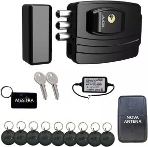 KIT FECHADURA ELETRONICA AGL ULTRA CARD PRETA C/ 10 CHAVES DE ACESSO DIGITAIS