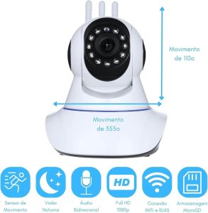 Câmera Babá Eletrônica 1080p Full HD Wifi 360 Ip Visão Noturna Microfone Áudio Segurança. Monitore PETs, BEBÊs. Modelo Configura Fácil. Com fonte Bivolt. (Gelo)