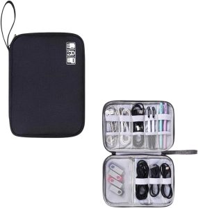 Bolsa Organizadora Portátil para Cabos e Acessórios Eletrônicos, Estojo Multifuncional de Viagem Loja Estliny (Preto)
