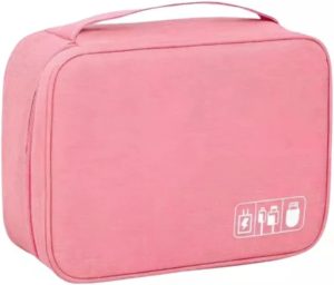 Estojo Organizador para Cabos e Acessórios Eletrônicos Viagem Grande Duplo Modelo Rígido Portátil Multifuncional (Rosa)