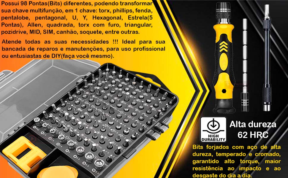 Chave de precisão, 98 Bits, torx, quadrada, estrela, soquete, Estrela, Y, U, canhão, Hexagonal, MID