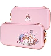 Estojo de transporte eXtremeRate PlayVital rosa fofo para Nintendo Switch Lite, punho de polegar + gatinho e chi...