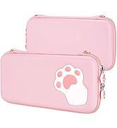 Estojo de transporte eXtremeRate PlayVital rosa fofo para Nintendo Switch Lite, tampas de aperto de polegar + pata de gato...