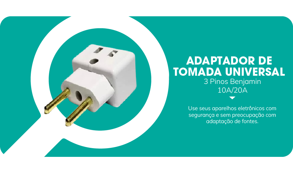 Adaptador De Tomada Universal 3 Pinos Benjamin 10A/20A
