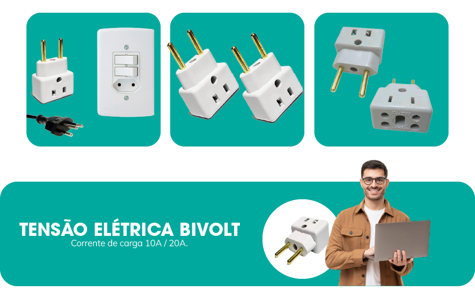 Adaptador De Tomada Universal 3 Pinos Benjamin 10A/20A