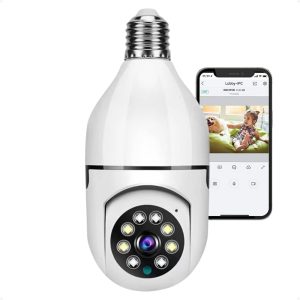 Câmera Segurança Ip Wifi Lâmpada 360° Inteligente Prova D'água Giratória Visão Noturna Infravermelho Detecção de Movimentos 1080P HD Premium