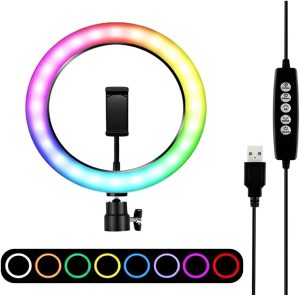 Ring Light LED RGB Iluminador Soft 26cm com Suporte para Celular e Controle - MJ26