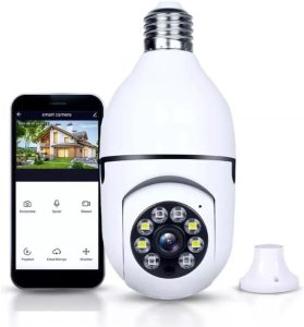 Câmera de Segurança Lâmpada Wi-Fi 360° | Visão Noturna Infravermelha | Áudio Bidirecional | Sensor de Movimento Inteligente | Instalação Fácil em Soquete E27 – Premium