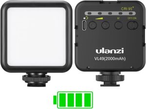 ULANZI Luzes de vídeo VL49, luz de câmera LED 360° iluminação portátil colorida para fotografia com 3 sapatos frios, 2000 mAh CRI recarregável 95+ 2500-9000K lâmpada de painel