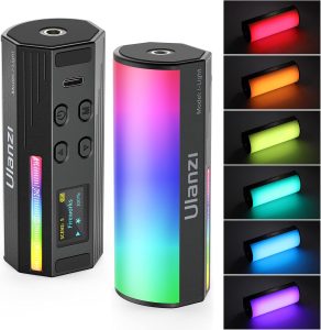 Bastão de luz portátil ULANZI, 360° RGB Luz de vídeo LED para fotografia, 2000mAh Mini Bastão de luz recarregável para disparo de vídeo, 2500-9000K Luz de câmera dimerizável w LCD