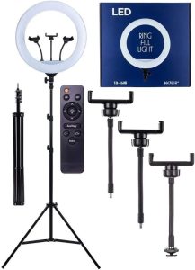 Iluminador Led Ring Light De 18 Polegadas Tripé 2 metros com 3 Suportes Para Celular Dimer Lives Vídeo Light - BELLA NET