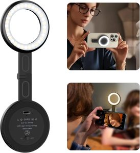 Luz magnética para selfie – luz LED compatível com Magsafe incluída anel adesivo, 6 modos de iluminação, luz de preenchimento para fotos, TikTok, Zoom, transmissão ao vivo, vlogging, videoconferência