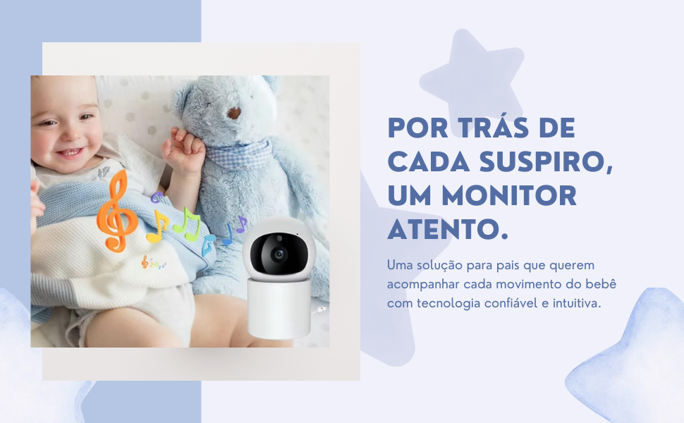 Baba eletrônica com tela de vídeo 4,3 polegadas, canção de ninar e controle por voz