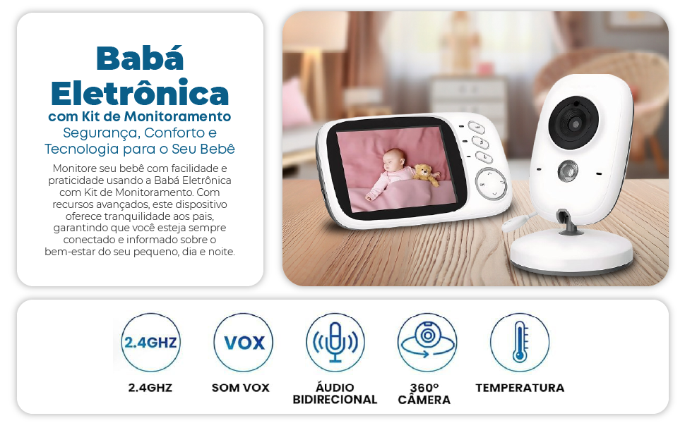 Babá Eletrônica Câmera para Bebês com Tela de 3.2",