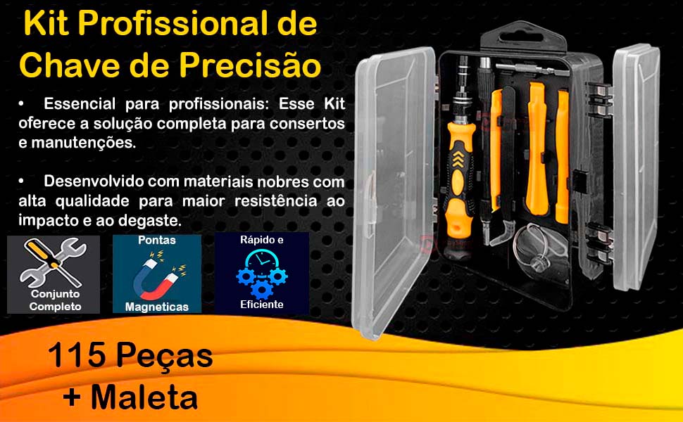 Kit Profissional de Ferramentas com Chaves de Precisão 115 Peças, celular, tablet, eletronicos, pc