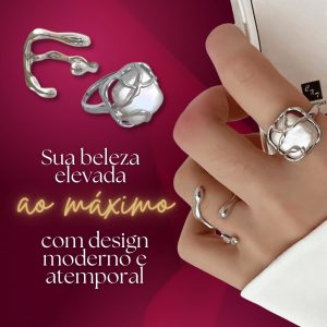Conjunto de Anéis Femininos "To Beauty" – 2 Unidades com Pedra Branca e Design Geométrico – Tamanho Ajustável, Material Resistente, Sofisticação e Estilo – Acompanha Bolsa de Veludo