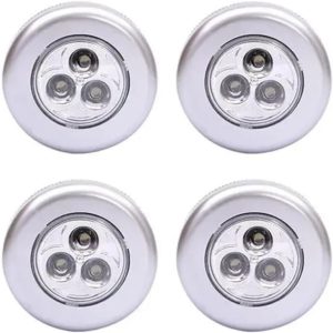 Luminária LED de Toque – Conjunto com 4 Unidades – 3 LEDs – Luz Branca – Montagem em Superfície – Prateado
