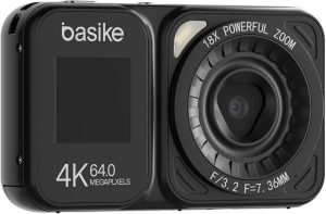 Basike Câmera Fotográfica Digital 4K UHD 64MP, Zoom 18X, Foco Automático e Efeitos Criativos, Vídeo Nítido, para Jovens, Aventuras e Uso Diário, Portátil, Resistente e Fácil – Preto