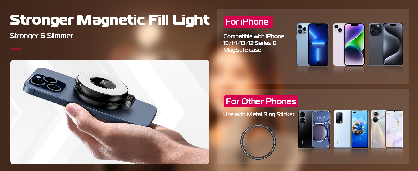 Luz de preenchimento de LED compatível com Magsafe, anel de luz LED para selfie