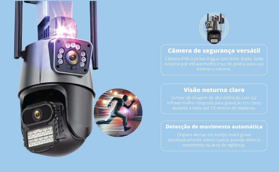 Câmera Segurança Wifi IP Dupla Lente Visão Noturna