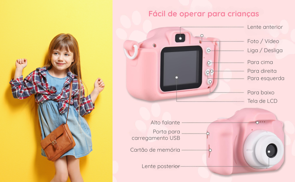 câmera fotografia infantil brinquedo digital criança rosa azul unicórnio cachorro jogos