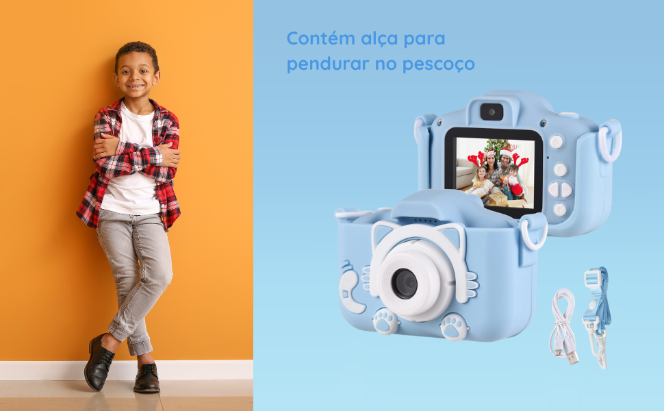 câmera fotografia infantil brinquedo digital criança rosa azul unicórnio cachorro jogos