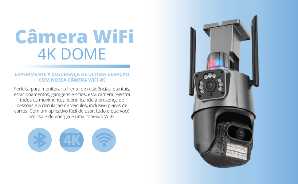 Câmera Segurança Wifi IP Dupla Lente Visão Noturna