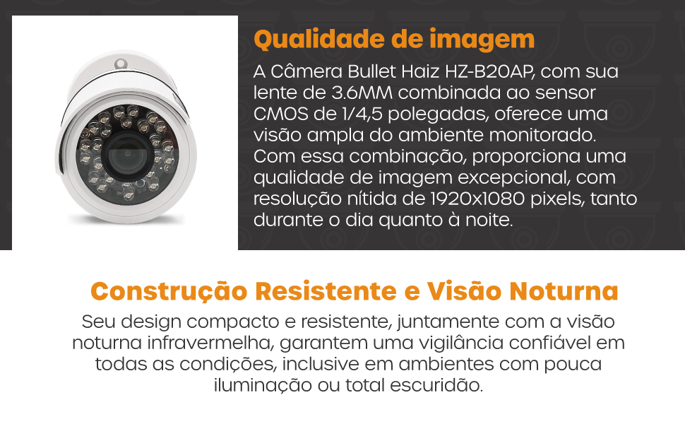 Câmera Bullet Haiz Analógica Full HD 3.6mm Infra com Sensor 1/45"CMOS 