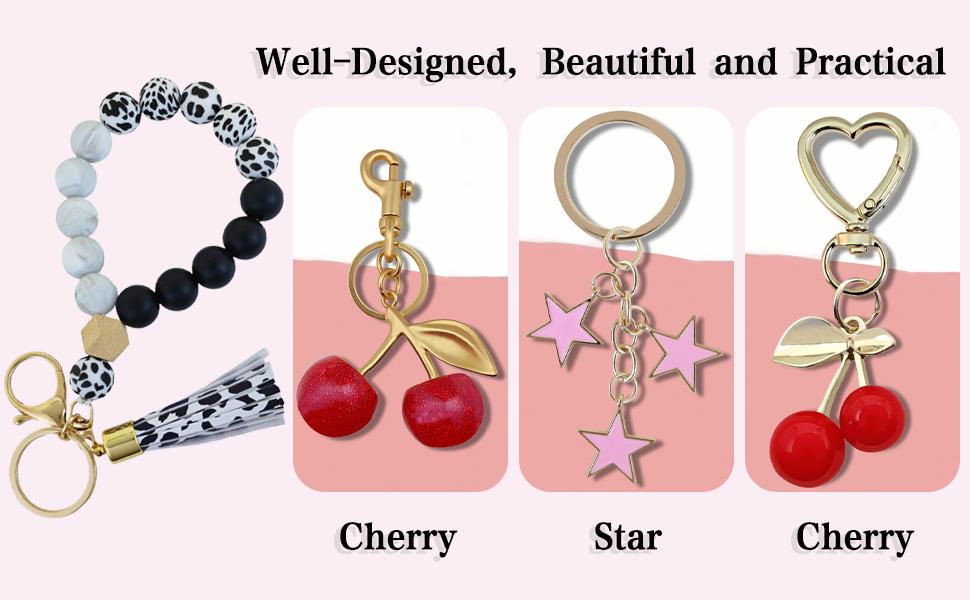 Chaveiro de silicone preto com contas de pulso bonito chaveiro