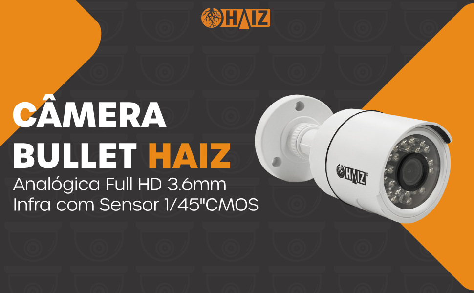 Câmera Bullet Haiz Analógica Full HD 3.6mm Infra com Sensor 1/45"CMOS 